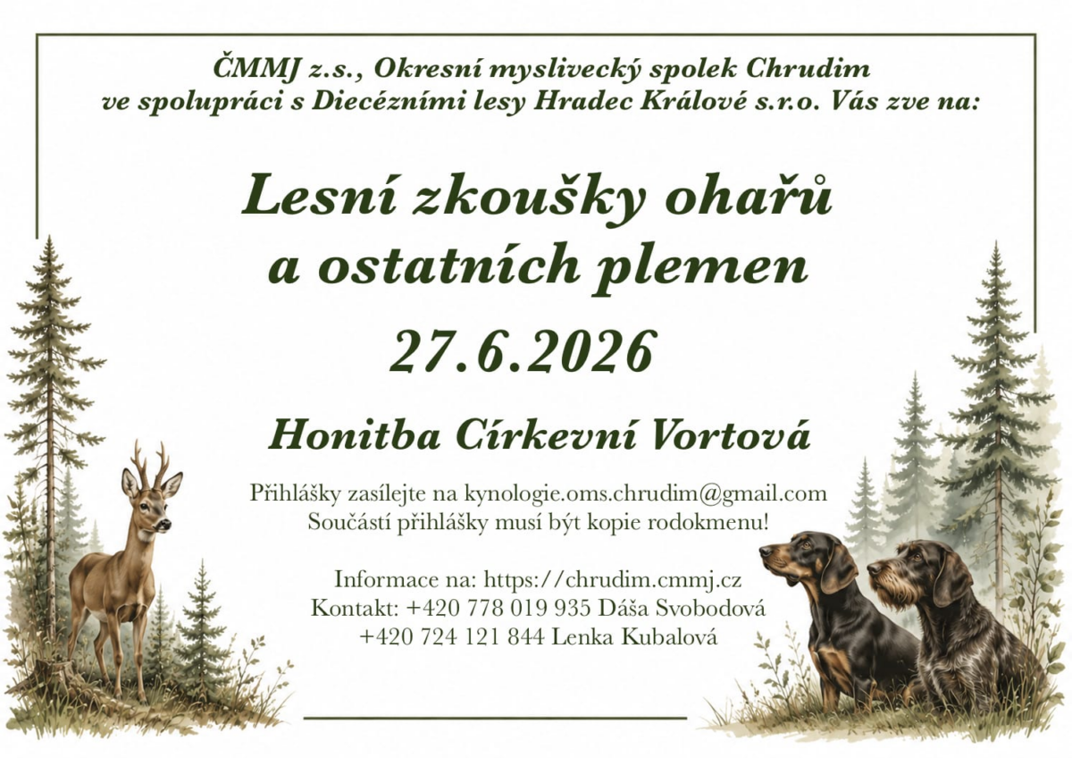 Lesní zkoušky ohařů a ostatních plemen – 27.6.2026